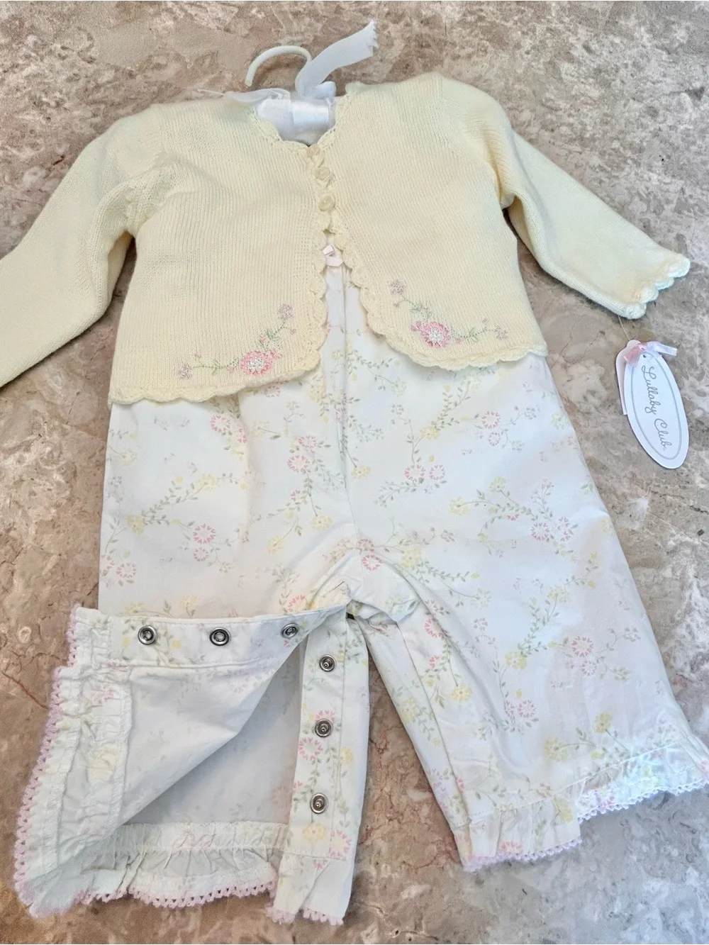 Lullaby Club Yellow Knit Cardi and Floral One-Piece for Baby Girl 6 mo
